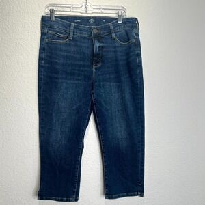 St John's Bay Capri Jeans Womens 10 Blue Denim Dark Wash Cotton Stretch Slit Hem